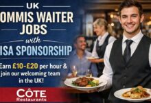 UK Commis Waiter Jobs with Visa Sponsorship