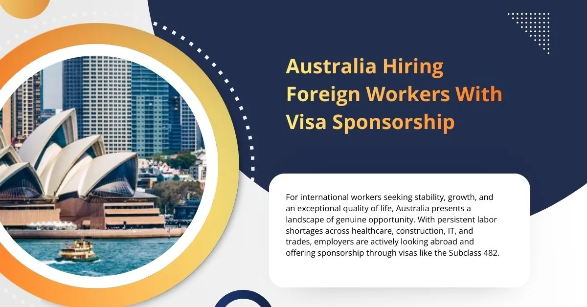 Australia Hiring Foreign Workers With Visa Sponsorship